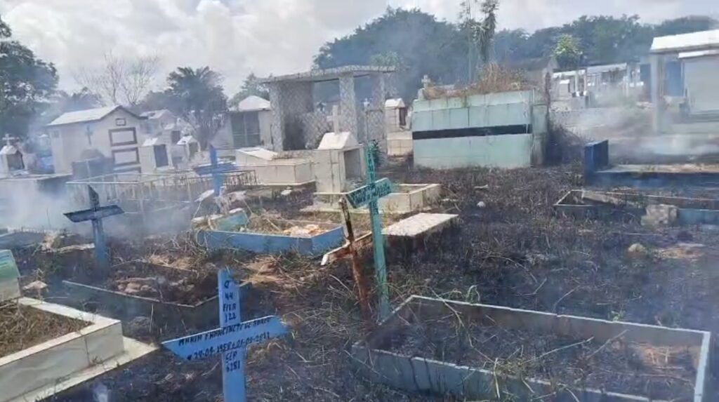 Incêndio em cemitério de Manaus: chamas atingem vegetação e mobilizam equipes