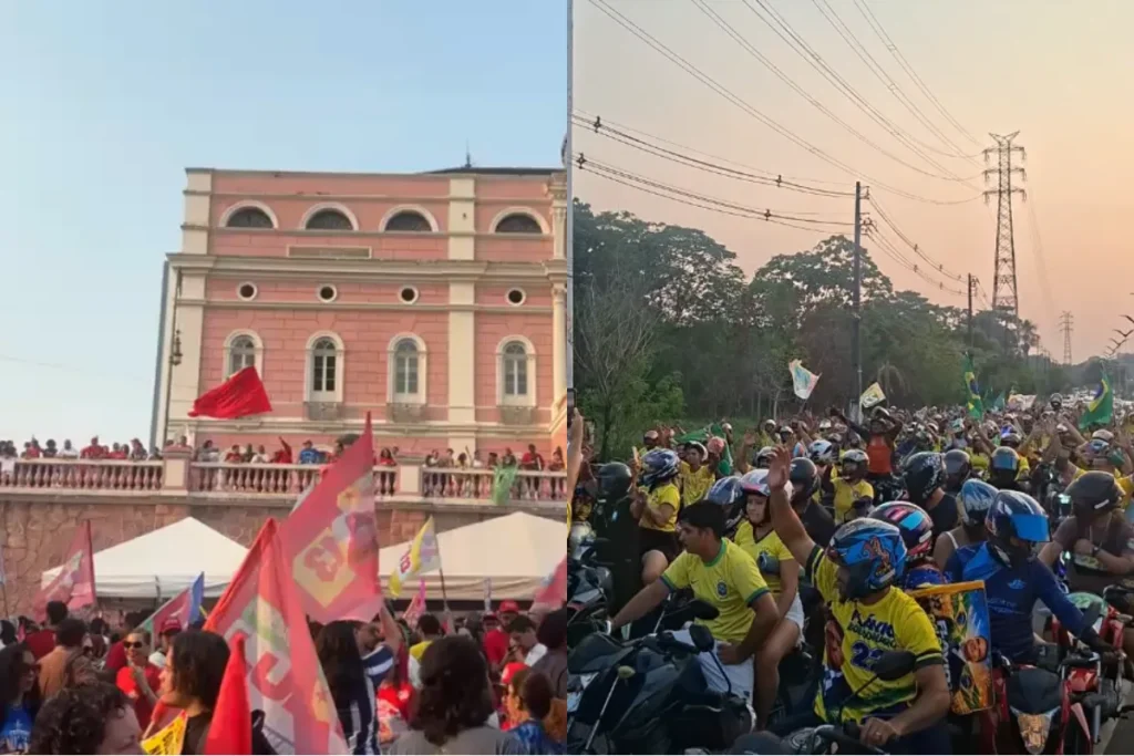 Eleições 2026 em Manaus: apoiadores de Flávio Bolsonaro e Lula realizam atos na véspera do pleito