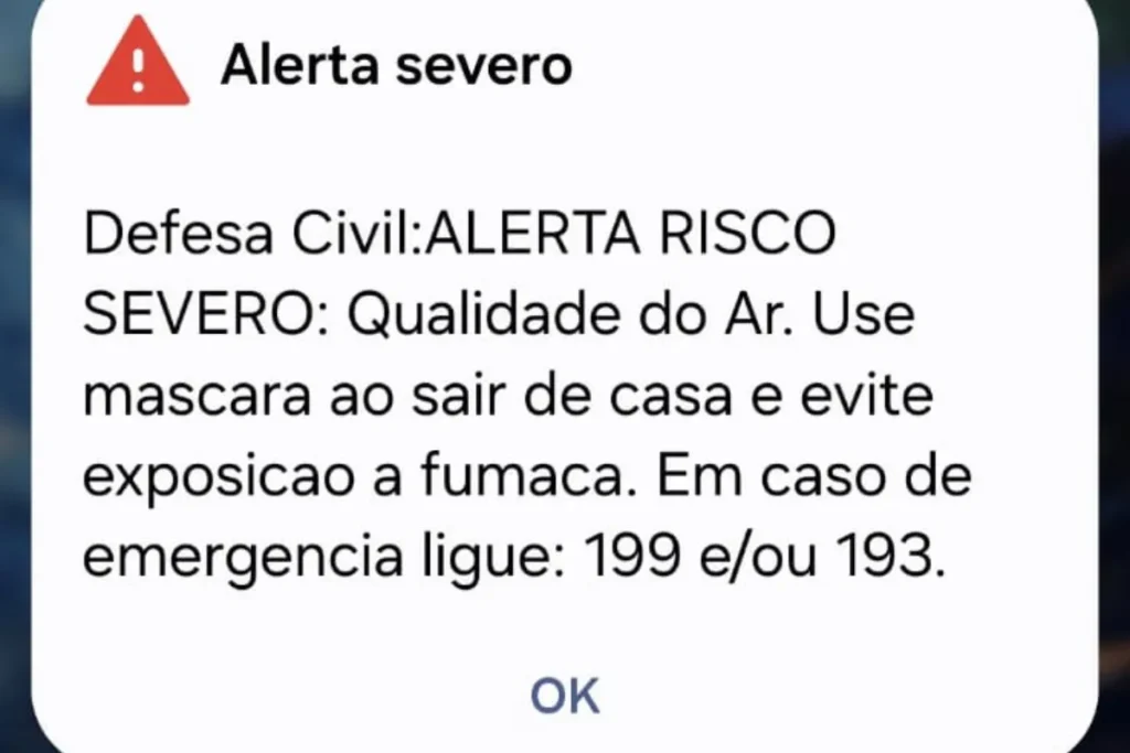 Fumaça de queimadas dispara alerta severo da Defesa Civil nos celulares de Manaus